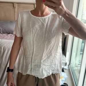 J. Crew size 2 white linen open back top with scalloped trim and embroidered